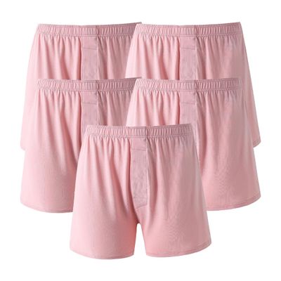 JEKE-DG Men High Waist Loose Boxers Relaxed Fit Stretch Boxer Brief Soft Lounge Underwear With Button Fly (XX-Large,Pink-5pc)