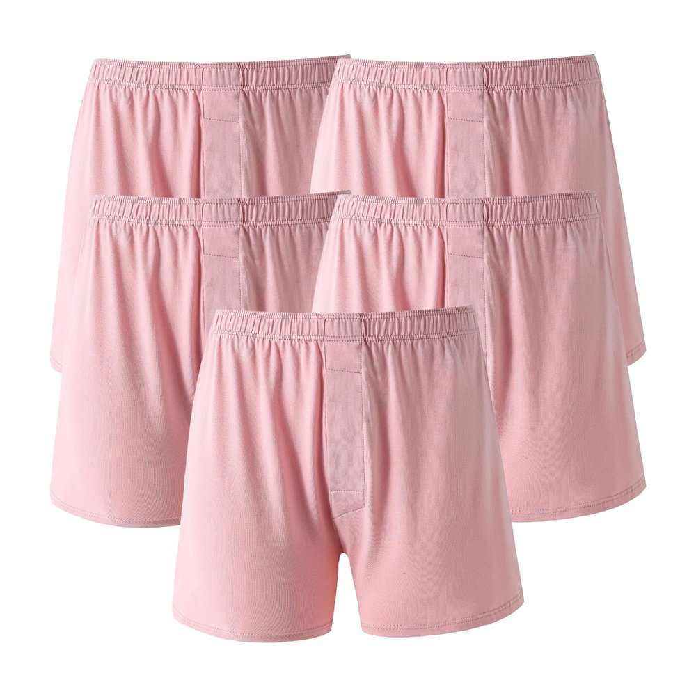 JEKE-DG Men High Waist Loose Boxers Relaxed Fit Stretch Boxer Brief Soft Lounge Underwear With Button Fly (XX-Large,Pink-5pc)