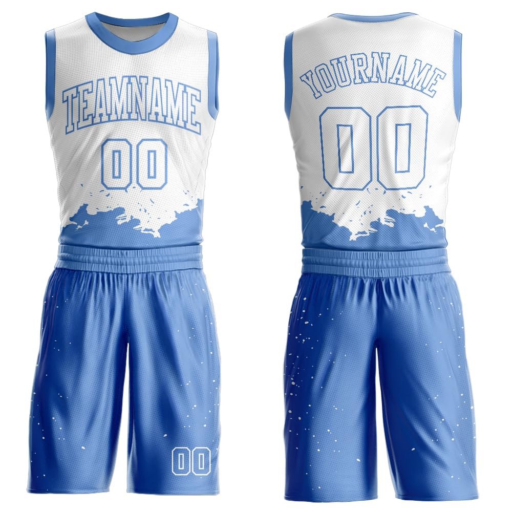 Custom Lake Blue White Basketball Jersey Shorts Polyester Personalized Basketball Practice Shirt Printed Name Number Logo for Men Women Youth Kids