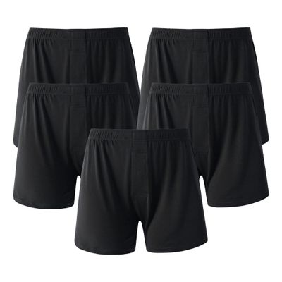 JEKE-DG Men High Waist Loose Boxers Relaxed Fit Stretch Boxer Brief Soft Lounge Underwear With Button Fly (Large,Black-5pc)
