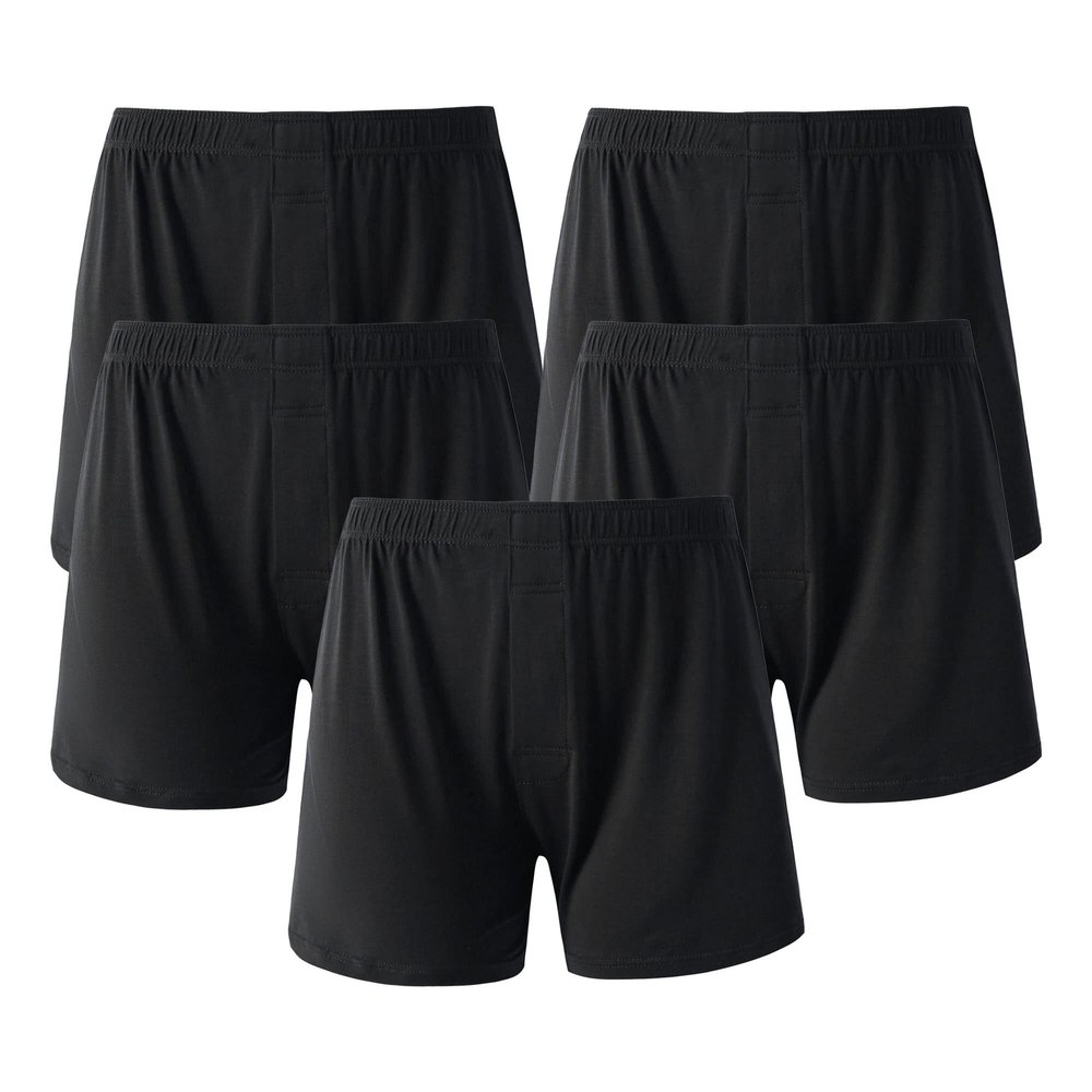 JEKE-DG Men High Waist Loose Boxers Relaxed Fit Stretch Boxer Brief Soft Lounge Underwear With Button Fly (Large,Black-5pc)
