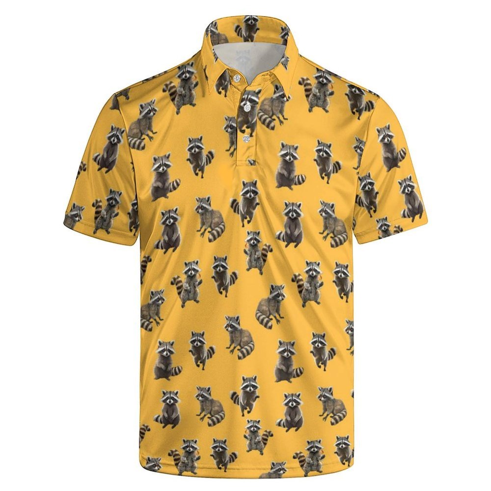 MSCPZH Raccoon Mens Golf Shirts Golf Polo Shirts for Men Short Sleeve Raccoon Polo Shirts Golf Gifts Raccoon Gifts