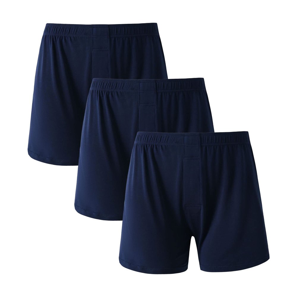JEKE-DG Men High Waist Loose Boxers Relaxed Fit Stretch Boxer Brief Soft Lounge Underwear With Button Fly (3X-Large,Blue-3pc)
