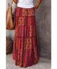 FQFGGYD Women's Boho Midi Skirt Print Summer Beach Maxi Skirts A-line Swing Dress High Waist Flare Flowy Skirt Red view 3