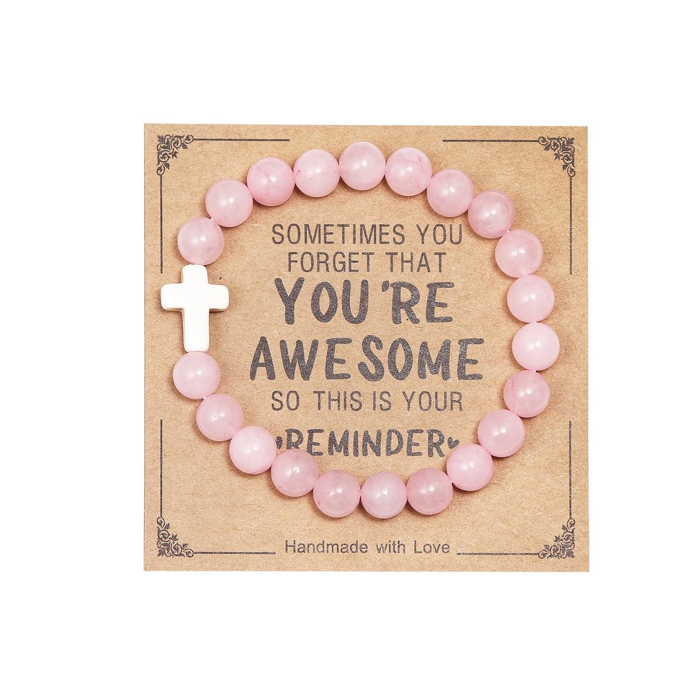 Birthday Graduation Mothers day Valentines Christmas Baptism Easter Thanksgiving Appreciation Gifts for Women Inspirational Natural Stone Healing Relaxation Crystal Cross Bracelets for Men