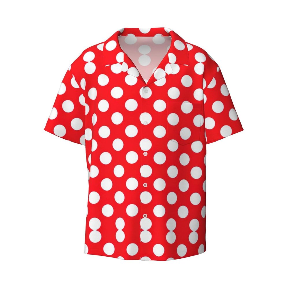 Cute Polka Dot Men's Cotton Shirt Men's Short-Sleeved Shirt Button Casual Shirt Loose Top Holiday