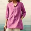 Akivide Women's Summer Cotton Linen 3/4 Sleeve Tunic Top Dressy Casual Loose Beach Button Blouse Shirt with Pockets view 2