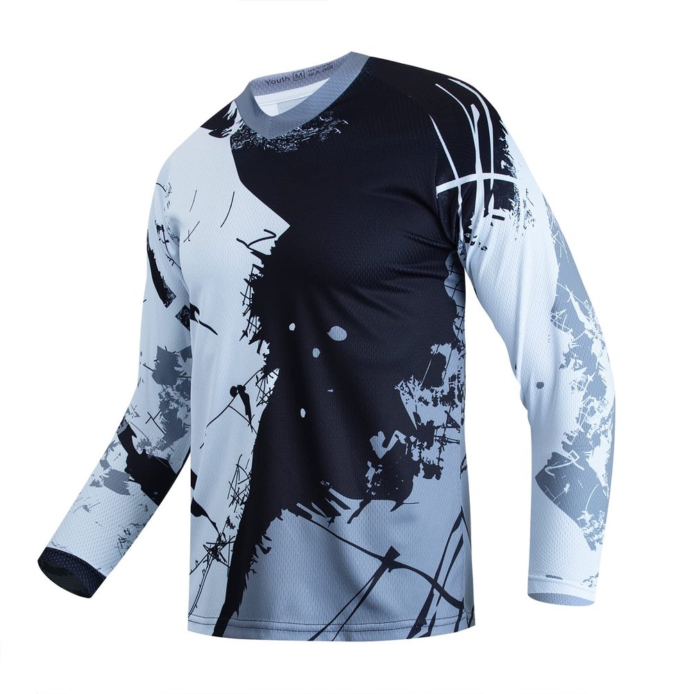 Weimostar Kids Cycling Jersey Child Boy Girl T Shirt Long Sleeve Mountain Bike Bicycle Clothes Gray Size YXL
