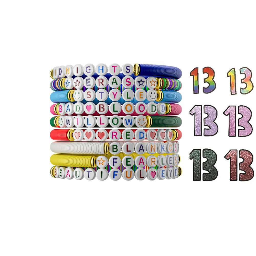 Ava Riley Friendship Bracelets, Birthday Gift Bracelet Stackable E Initial Charms, 26 Letters 9PCS Songs Album Jewelry Stuff