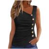 XUNRYAN 2024 Tank Tops for Women Summer Ruched Button Square Collar Sleeveless Tee Shirts Casual Loose-Fit Sleeveless Shirt Black view 1