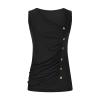 XUNRYAN 2024 Tank Tops for Women Summer Ruched Button Square Collar Sleeveless Tee Shirts Casual Loose-Fit Sleeveless Shirt Black view 4