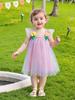 AGQT Baby Girls Tulle Tutu Dress Sleeveless Infant Tutu Dresses Birthday Party Holiday Wedding Layered Lace Mini Layers Dress with Cartoon Flower Streamer-Pink Size 6-12 Months view 2