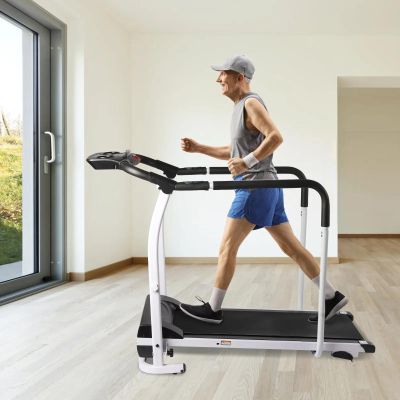 RustyVioum Walking Treadmill with Long Handrail, Recovery Fitness Exercise Running Machine with LCD Display Screen 220 lbs Capacity, Elderly Treadmill Adjustable Speed