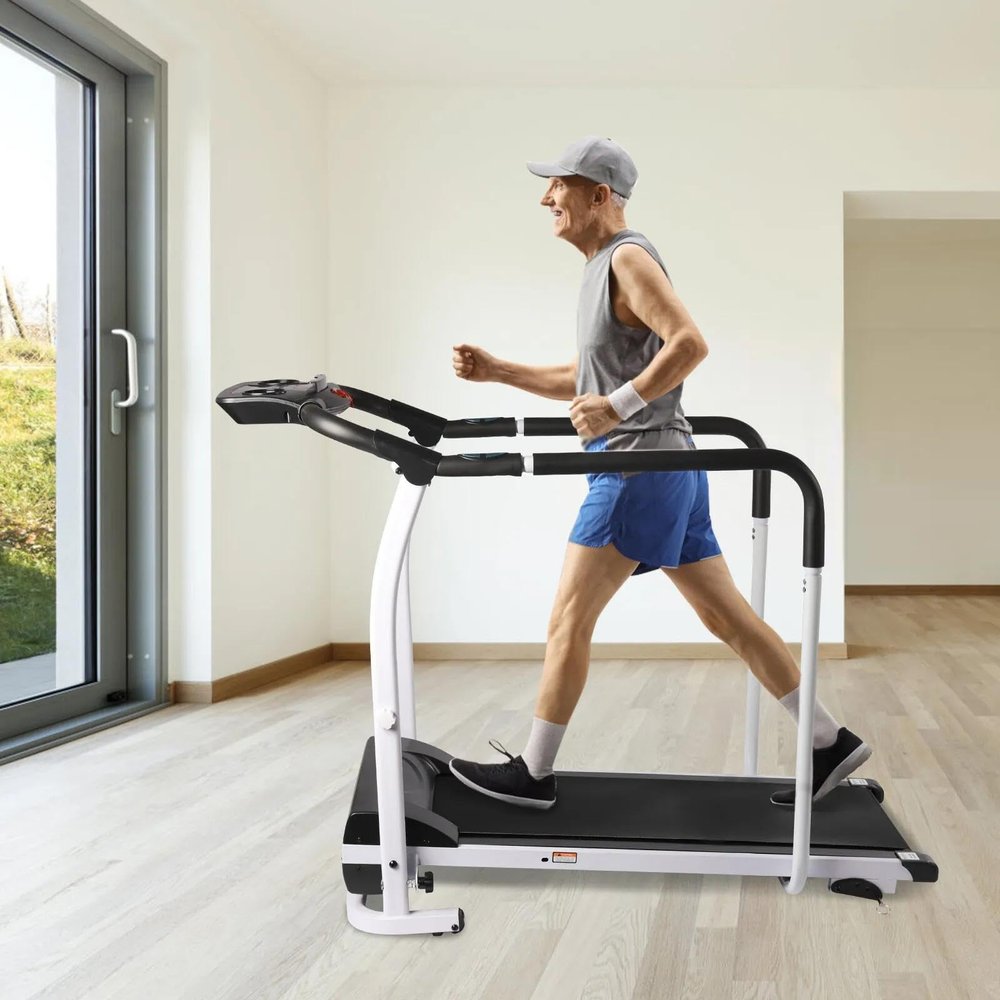 RustyVioum Walking Treadmill with Long Handrail, Recovery Fitness Exercise Running Machine with LCD Display Screen 220 lbs Capacity, Elderly Treadmill Adjustable Speed