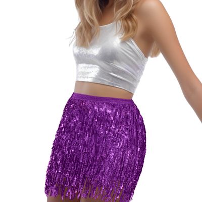 Yoody Women's Sequin Fringe Rave Purple Skirt Sparkly Skirt for Festival Tour Outfits 8 Mardi Gras Costume Comsite
