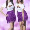 Yoody Women's Sequin Fringe Rave Purple Skirt Sparkly Skirt for Festival Tour Outfits 8 Mardi Gras Costume Comsite view 2