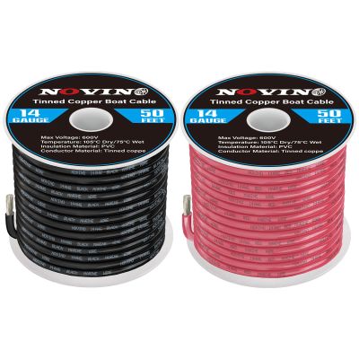 14 Gauge Marine Wire 14 AWG Marine Grade Wire Include 14 Gauge 50FT Red & 50FT Black,14 AWG Tinned Copper Cable Oxygen-Free Boat Cable for Automotive Boat Speaker RV Camper