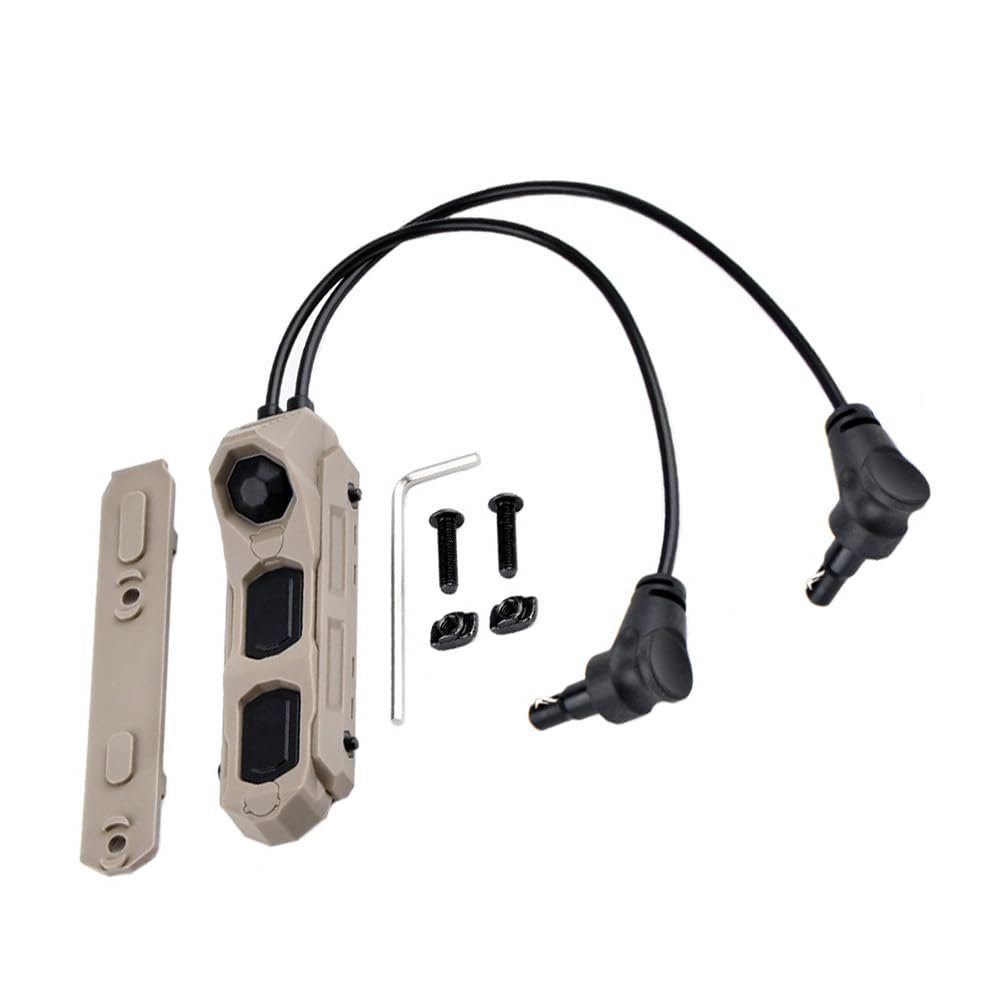 Dual Wire Modular Remote Three Button Activation Pressure Switch, for PEQ15/L3 Etc Laser M300/M600 Series Scout Flashlight, Fit 20mm Rail M&K System, Tan (Crane+Crane Plug)