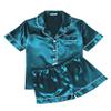 Ekouaer Womens Silk Satin Pajama Sets Soft Short Sleeve Button Down Sleepwear Top and Shorts 2 Piece Pjs Lounge Set,Lake Blue,M view 1