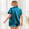 Ekouaer Womens Silk Satin Pajama Sets Soft Short Sleeve Button Down Sleepwear Top and Shorts 2 Piece Pjs Lounge Set,Lake Blue,M view 2