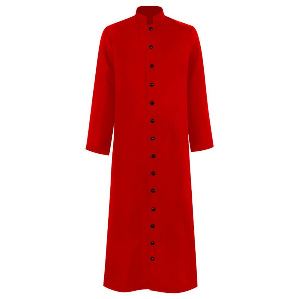 guanee Men's Clergy Robes Cassock Robe Church Priest Costume Standing Collar Liturgical Vestments(Medium,Red)