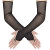 zeasciosd Women's Long Fingerless Sheer Gloves Tulle Mesh Gloves for Wedding Bridal Opera Party Halloween Costume Black view 1