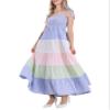 chouyatou Women's Color Block Striped Smocked Maxi Dress Sexy Spaghetti Strap Tiered Flowy Beach Maxi Dress (X-Small, Blue) view 1