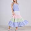 chouyatou Women's Color Block Striped Smocked Maxi Dress Sexy Spaghetti Strap Tiered Flowy Beach Maxi Dress (X-Small, Blue) view 4