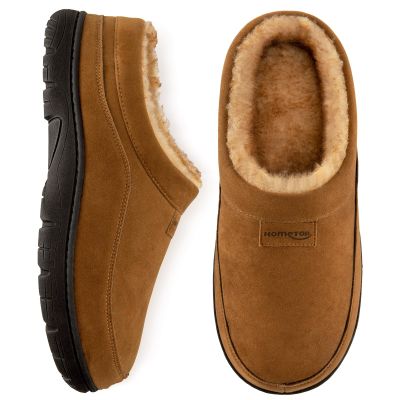 HomeTop Men's Moccasin Slippers Soft Warm Non-slip Memory Foam Indoor House Shoes with Fluffy Lining Chestnut, 13-14 US