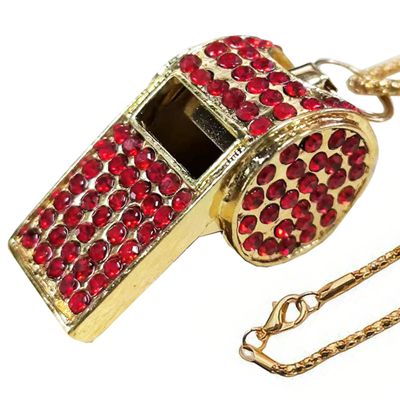 UGpine Red Crystal Rhinestone Whistle Necklace, 14K Gold Plated, 30 Inches, Modern Style, Coach & Referee Whistle