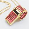 UGpine Red Crystal Rhinestone Whistle Necklace, 14K Gold Plated, 30 Inches, Modern Style, Coach & Referee Whistle view 2