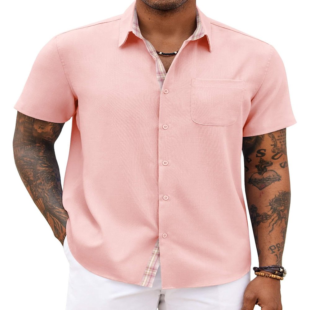 COOFANDY Men's Short Sleeve Button Down Shirt Business Casual Shirt Untucked Button Up Shirts Summer Clothes Pink
