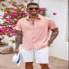 COOFANDY Men's Short Sleeve Button Down Shirt Business Casual Shirt Untucked Button Up Shirts Summer Clothes Pink view 2
