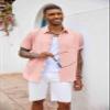 COOFANDY Men's Short Sleeve Button Down Shirt Business Casual Shirt Untucked Button Up Shirts Summer Clothes Pink view 3