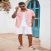 COOFANDY Men's Short Sleeve Button Down Shirt Business Casual Shirt Untucked Button Up Shirts Summer Clothes Pink view 4