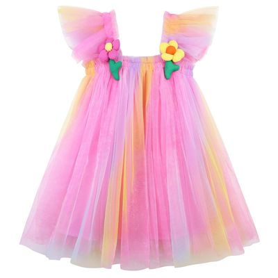 AGQT Baby Girls Tulle Tutu Dress Sleeveless Infant Tutu Dresses Birthday Party Holiday Wedding Layered Lace Mini Layers Dress with Cartoon Flower Haixia-Red Size 6-12 Months