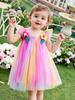 AGQT Baby Girls Tulle Tutu Dress Sleeveless Infant Tutu Dresses Birthday Party Holiday Wedding Layered Lace Mini Layers Dress with Cartoon Flower Haixia-Red Size 6-12 Months view 2