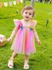 AGQT Baby Girls Tulle Tutu Dress Sleeveless Infant Tutu Dresses Birthday Party Holiday Wedding Layered Lace Mini Layers Dress with Cartoon Flower Haixia-Red Size 6-12 Months view 3