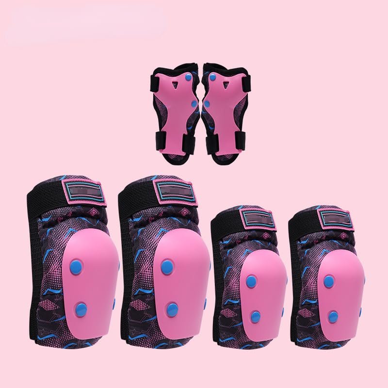 Castrap Children's Roller Skating Protective Gear, Helmet Complete Set Equipped with Thickened Skateboard, Dry Skating Ice Skates, Bicycle Professional Protection (Pink,S:3Y-7Y)