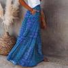 FQFGGYD Women's Boho Midi Skirt Print Summer Beach Maxi Skirts A-line Swing Dress High Waist Flare Flowy Skirt Blue view 2