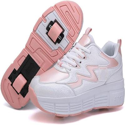 kydjfkd Shoes with Wheels for Boys Girls Roller Skates, 2 in 1 Multi-Purpose Children's Shoes, 2 Wheels Skateboard Shoes, Running Shoes, Gymnastics Trainers-C||42 EU