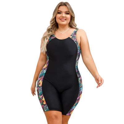 IKADEX Women Plus Size Rush Guard Zipper Swimwear Modest One-Piece Swimsuit Surfing Bathing Suit Black Leaf XXL