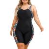 IKADEX Women Plus Size Rush Guard Zipper Swimwear Modest One-Piece Swimsuit Surfing Bathing Suit Black Leaf XXL view 2
