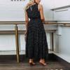 chouyatou Women's Vintage Polka Dot High Waist A Line Ruffle Tiered Midi Long Beach Party Sun Dress (Small, Black) view 3