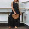 chouyatou Women's Vintage Polka Dot High Waist A Line Ruffle Tiered Midi Long Beach Party Sun Dress (Small, Black) view 4