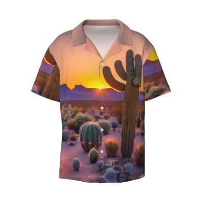 Cactus Desert Sunsets Men's Cotton Shirt Men's Short-Sleeved Shirt Button Casual Shirt Loose Top Holiday