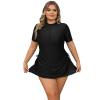 IKADEX Women Plus Size Rush Guard Zipper Swimwear Modest One-Piece Swimsuit Surfing Bathing Suit Black with Skirt L view 1