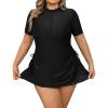 IKADEX Women Plus Size Rush Guard Zipper Swimwear Modest One-Piece Swimsuit Surfing Bathing Suit Black with Skirt L view 2