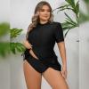 IKADEX Women Plus Size Rush Guard Zipper Swimwear Modest One-Piece Swimsuit Surfing Bathing Suit Black with Skirt L view 3