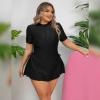 IKADEX Women Plus Size Rush Guard Zipper Swimwear Modest One-Piece Swimsuit Surfing Bathing Suit Black with Skirt L view 4